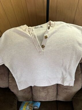 Pink Rose Cream Short Sleeve Henley Top with Button Placket